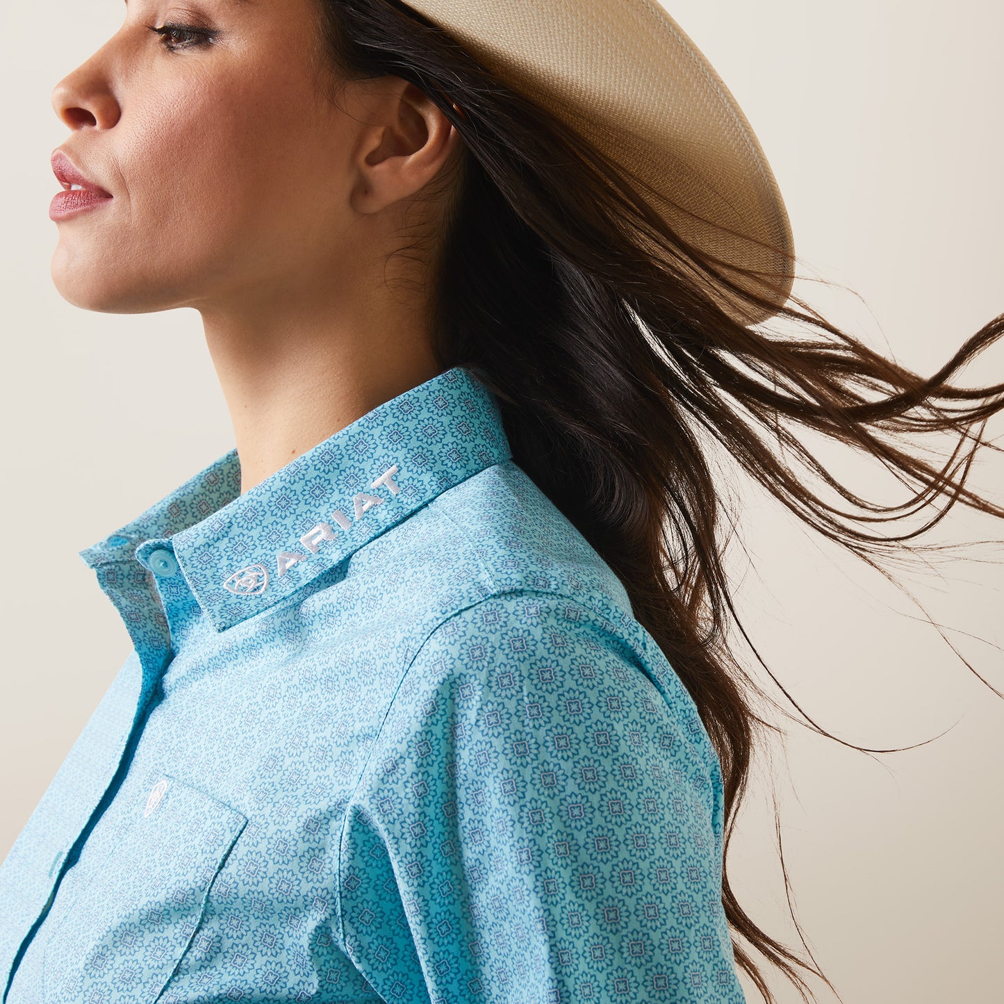 10043553 Ariat Wms Real Team Kirby Stretch LS Shirt Caidan Print