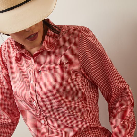 10043576 Ariat Womens Venttek LS Shirt Aura Orange/White Check