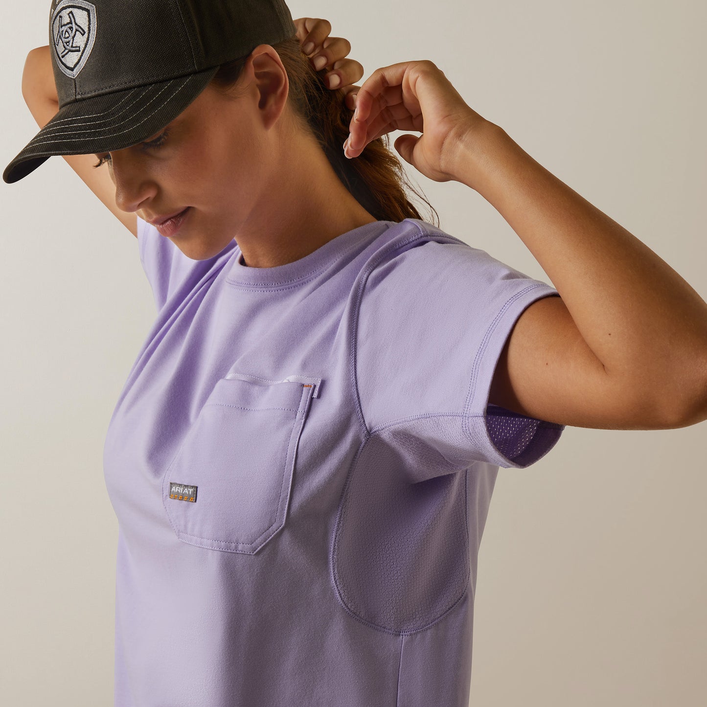 10043304 Ariat Wms Rebar Workman Graphic Ariat Logo T-Shirt Lavender