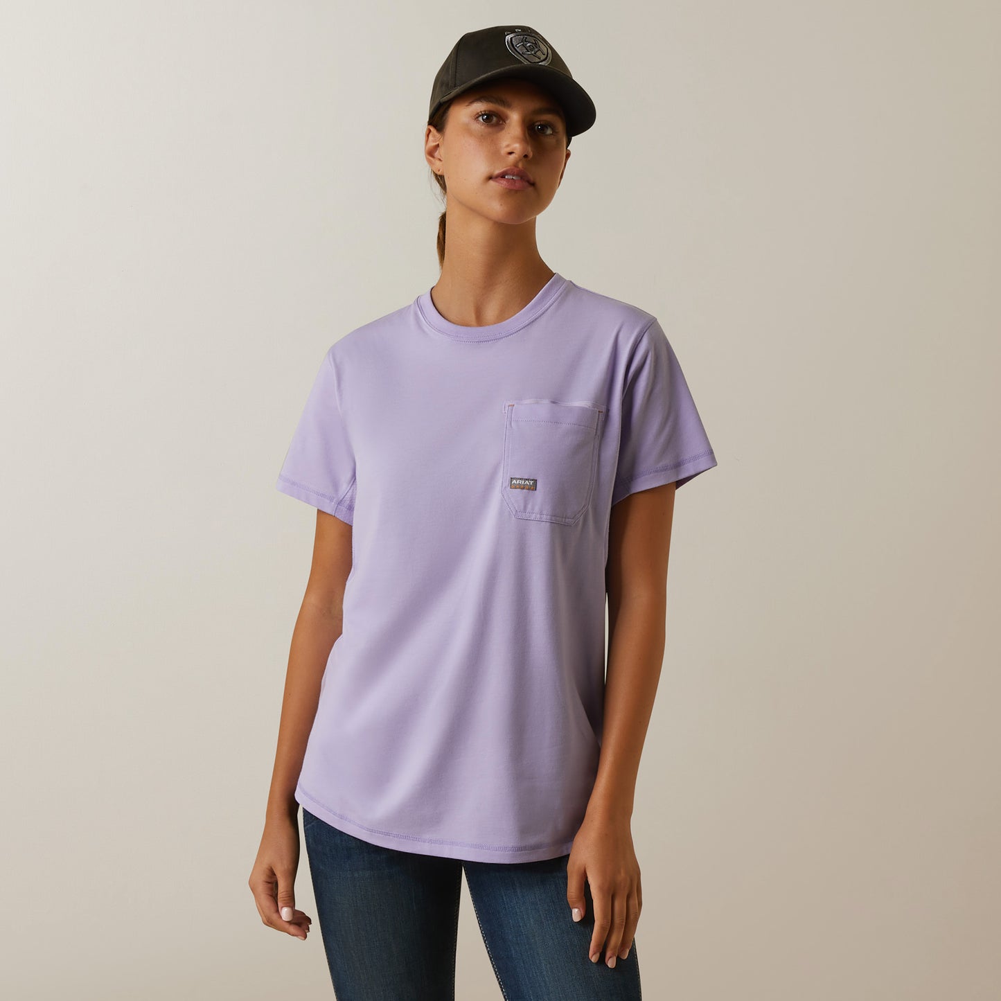 10043304 Ariat Wms Rebar Workman Graphic Ariat Logo T-Shirt Lavender