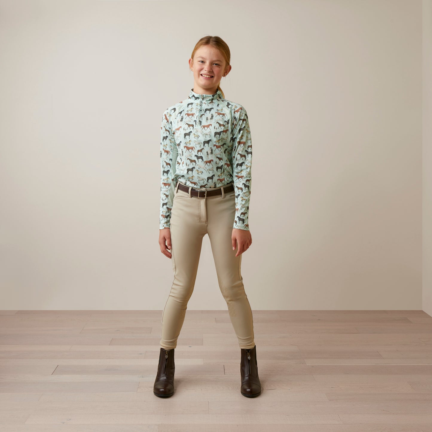 10043605 Ariat Youth Sunstopper 2.0 1/4 Zip Aqua Foam Print