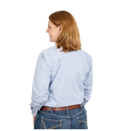 WWLS2327 Just Country Wns Abbey Navy & White Pin Stripe Workshirt