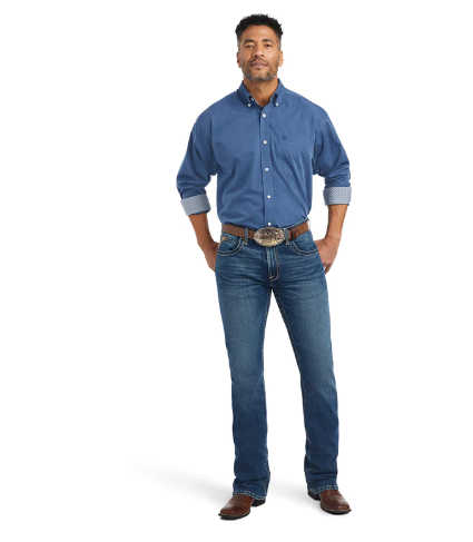 10042174 Ariat Mns Wrinkle Free Solid Pinpoint Oxford Classic Fit Shirt