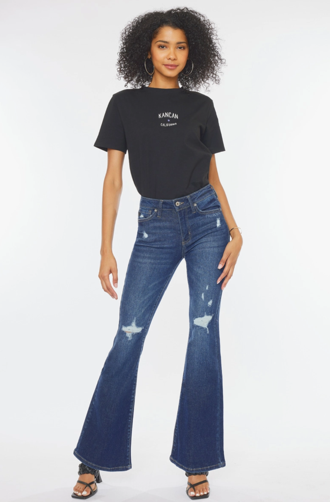 KC7189D Kan Can USA Women's High Rise Flare Jean