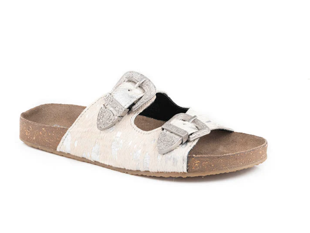 09-021-0607-3221 Roper Women's Desiree White/ Silver Hair on Hide leather