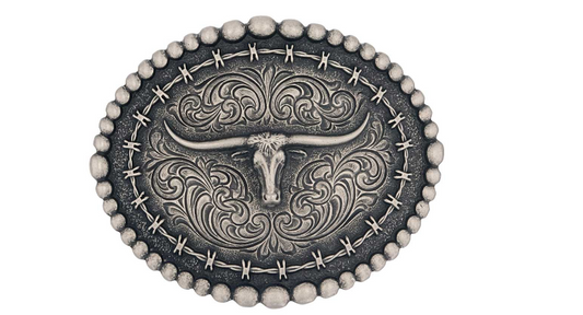 A972S Montana West Rustic Barbed Wire Longhorn Buckel