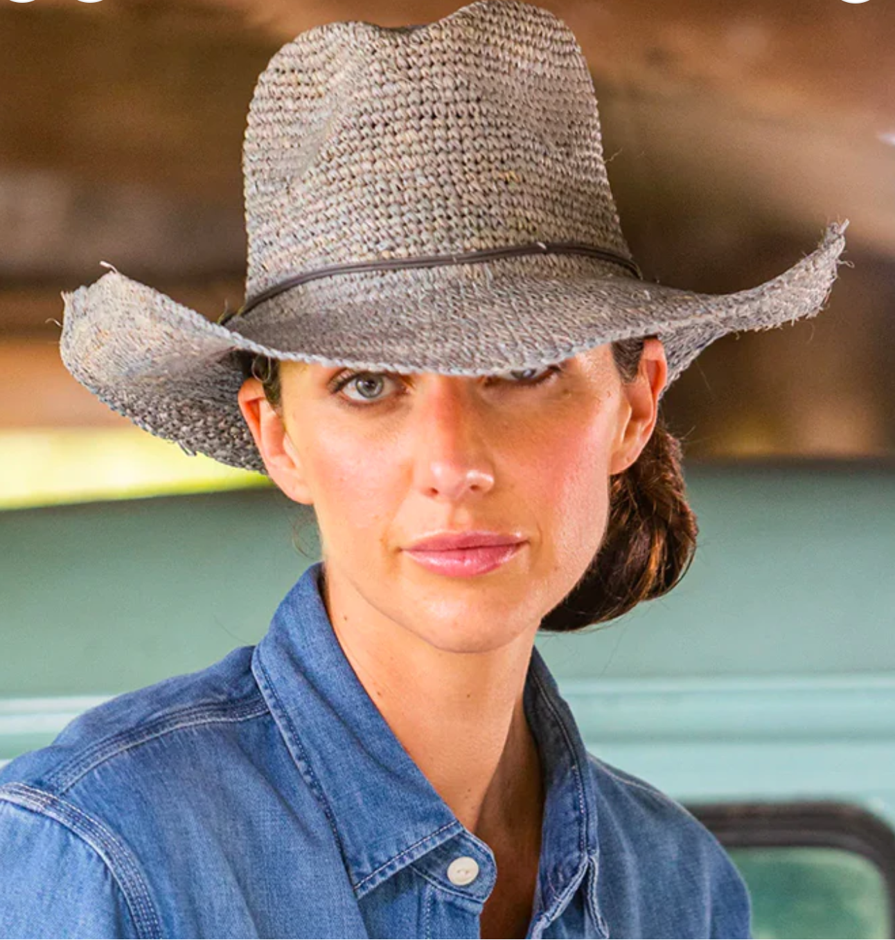 TM550 Tina M Washed Out Denim Raffia Hat