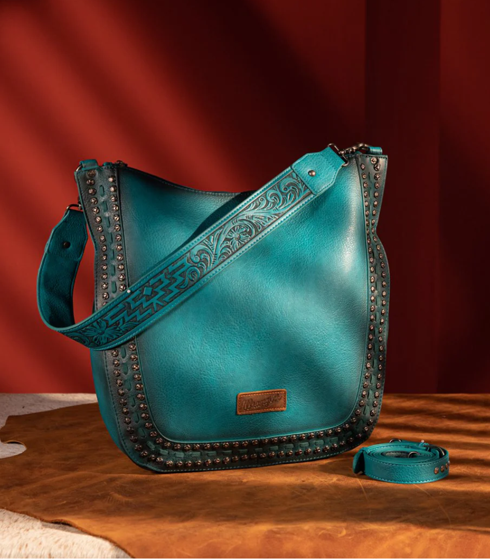 WG64-G2001 Wrangler Rivets Concealed Carry Oversize Hobo/Crossbody - Turquoise