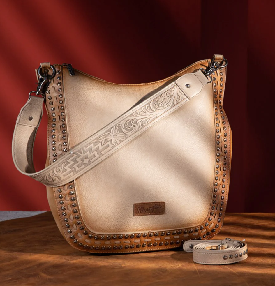 WG64-G2001 Wrangler Rivets Concealed Carry Oversize Hobo/Crossbody - Beige