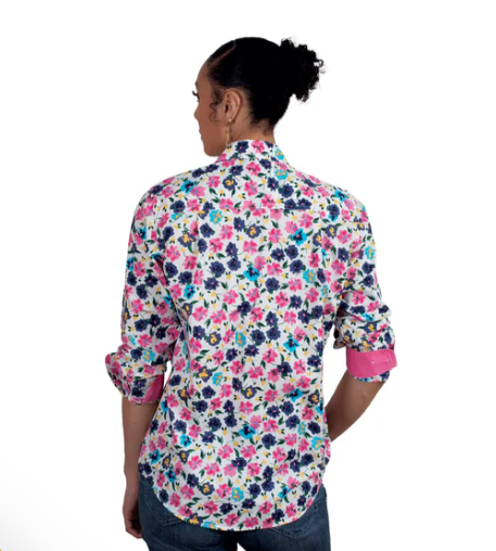 WWLS2417 Just Country Women's Abbey Workshirt White Pansies