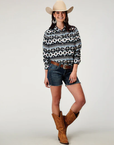 03-050-0590-2063 Roper Women's Five Star Collection LS Shirt Aztec Print