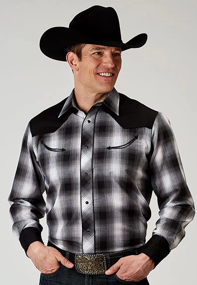 01-001-0087-3005 Roper Men's Karman Special Collection LS Plaid Black