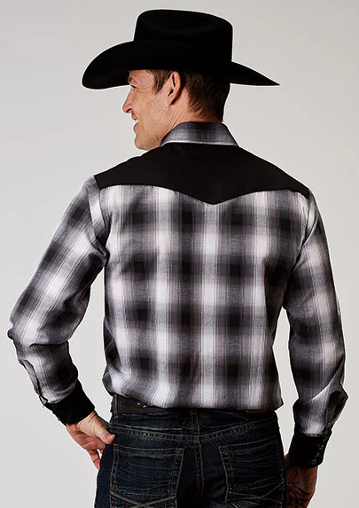 01-001-0087-3005 Roper Men's Karman Special Collection LS Plaid Black