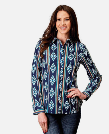 03-050-0485-0310 Roper Women's Special Collection LS Shirt Blue Print