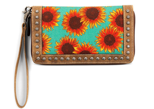 A770015427 Ariat Clutch Wallet Sunflower Print Blue
