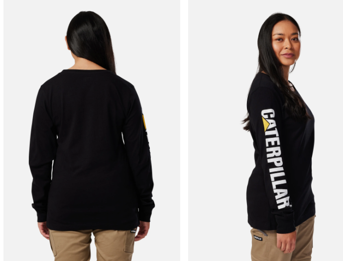 10100016-10158 CAT Women's LS Trademark Banner Tee Black