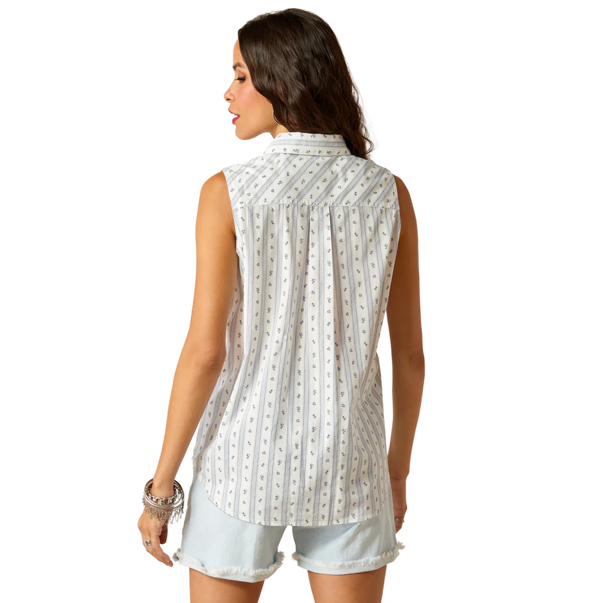 10051377 Ariat Women's Billie Jean Sleeveless Shirt Mama's Floral Stripe