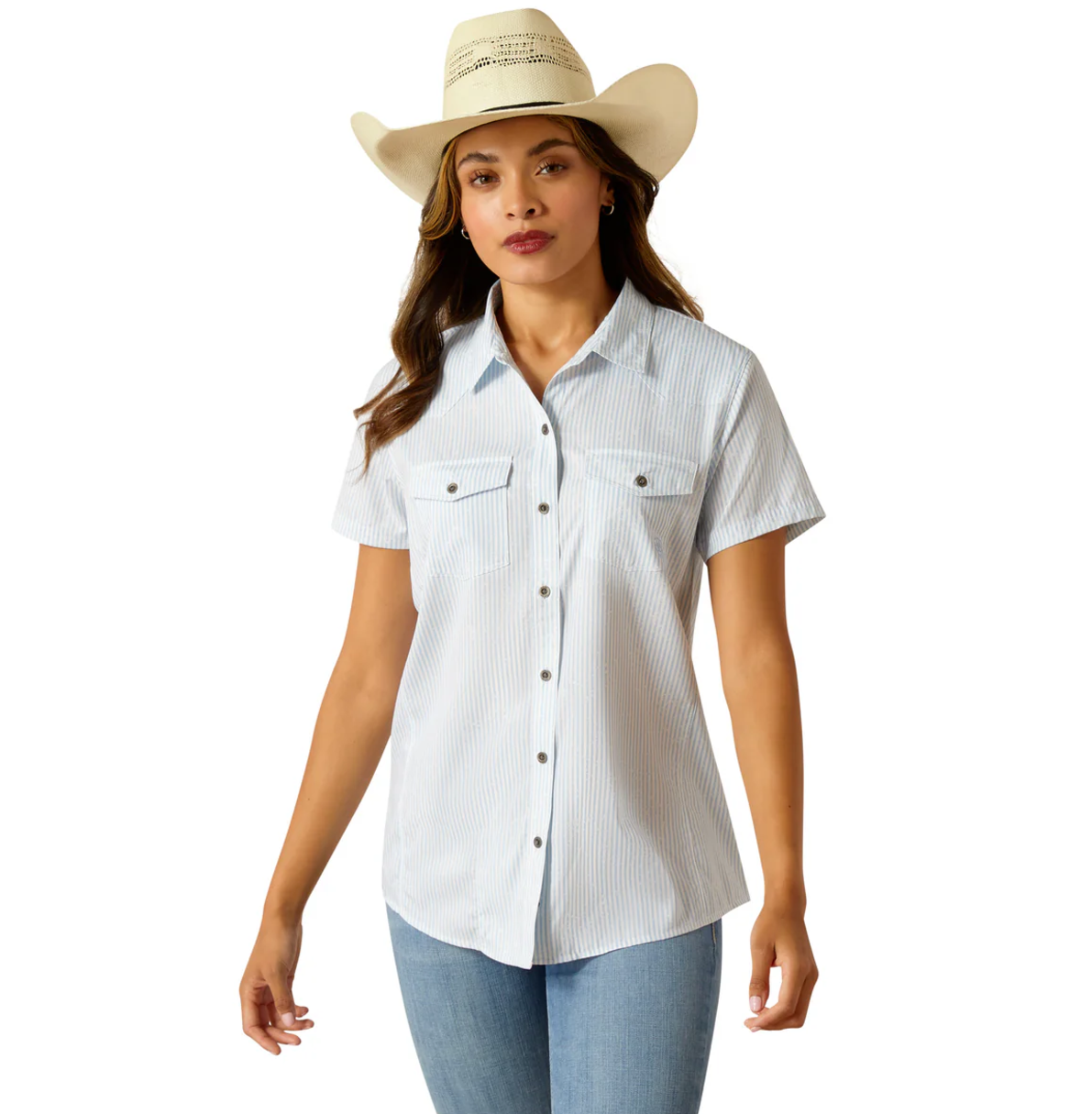 10051373 Ariat Women's Western Ventek SS Shirt Distressed Stripe