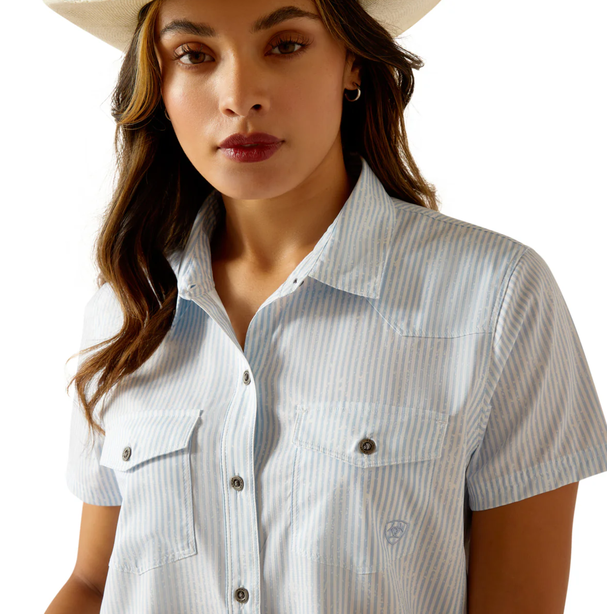 10051373 Ariat Women's Western Ventek SS Shirt Distressed Stripe