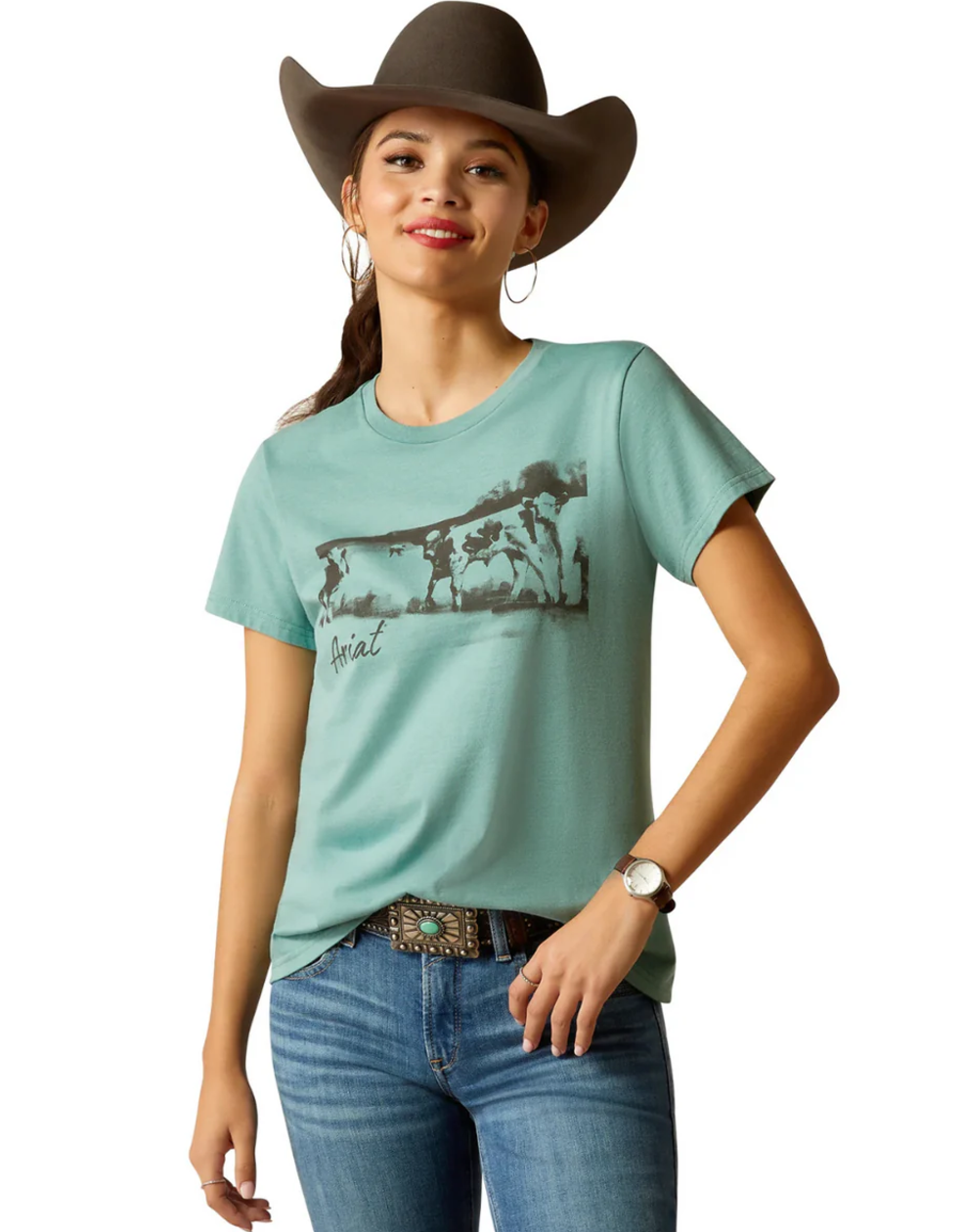 10052546 Ariat Women's Wholesome Heffers SS Tee Ocean Blue Heather