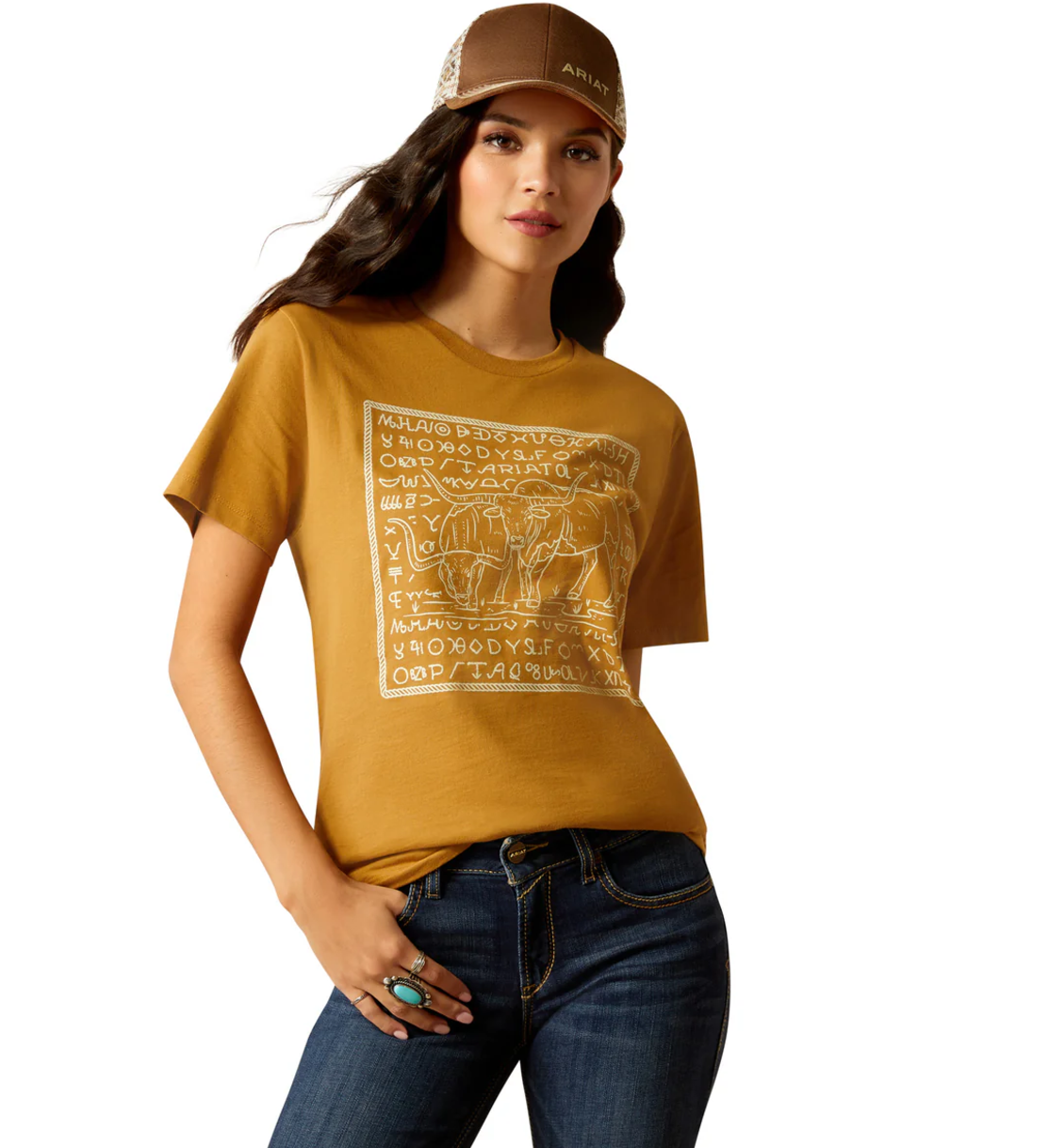 10052549 Ariat Women's Longhorn Brand SS Tee Harvest Gold
