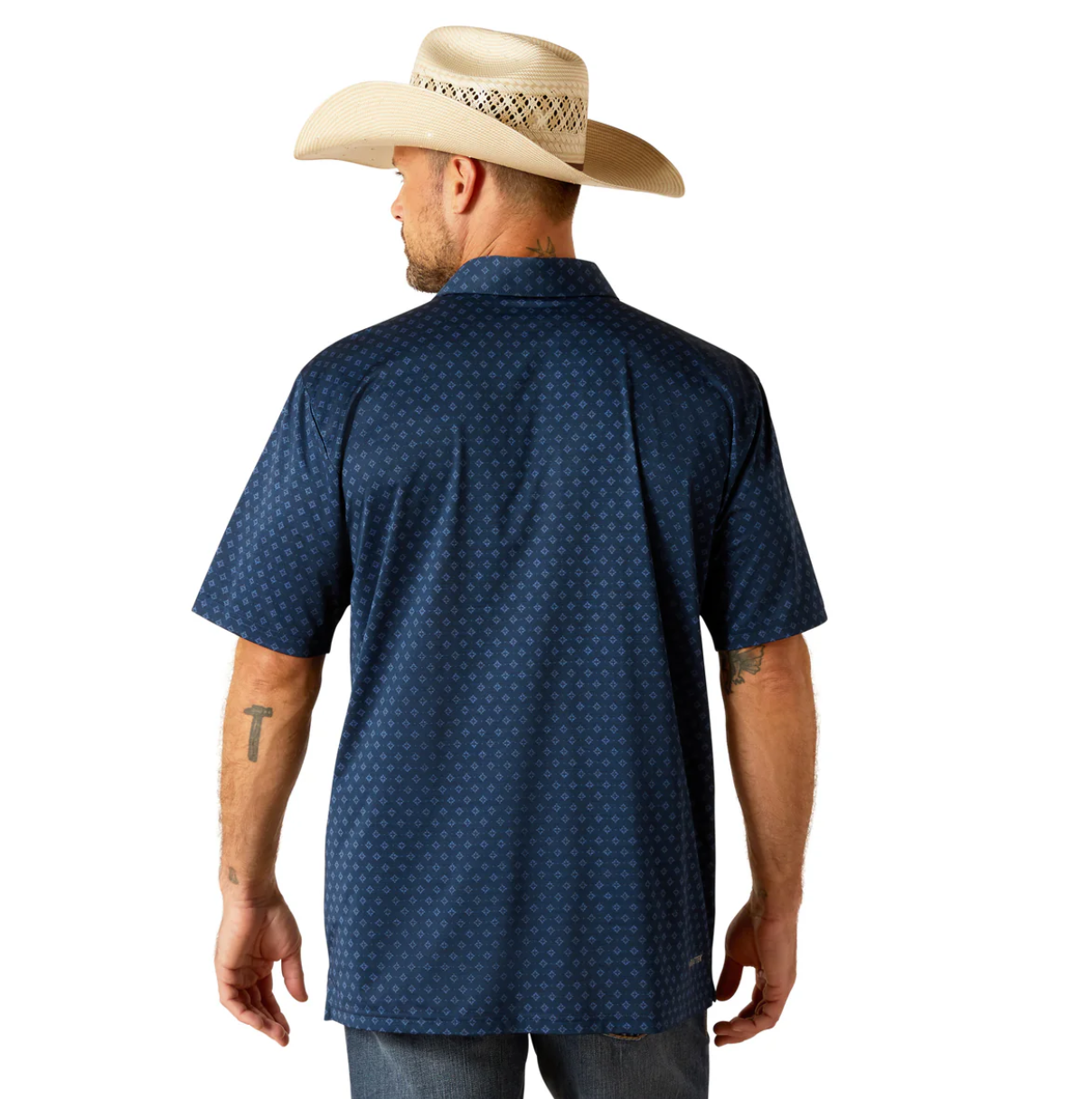 10051372 Ariat Men's Charger 2.0 Printed SS Polo Dress Blues