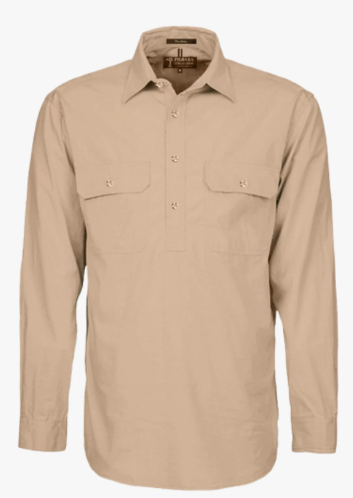RM200CF Pilbara Men's Half Button Work Shirt Long Sleeve-Clay