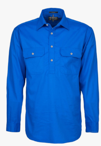 RM200CF Pilbara Men's Half Button Work Shirt Long Sleeve-Cobalt Blue