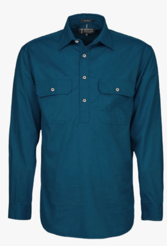 RM200CF Pilbara Men's Half Button Work Long Sleeve Shirt-Diesel