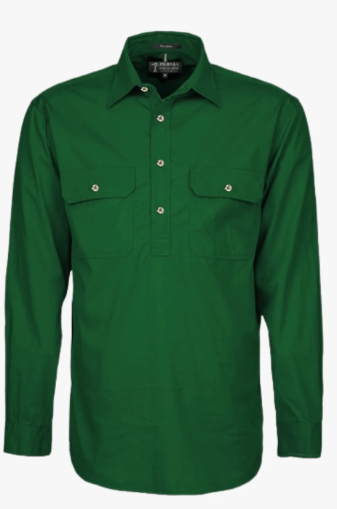 RM200CF Pilbara Men's Half Button Work Long Sleeve Shirt-Green