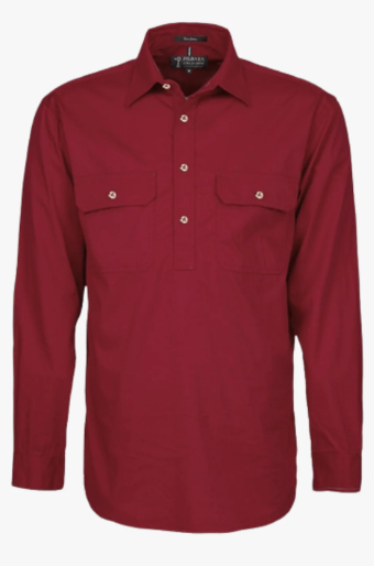 RM200CF Pilbara Men's Half Button Work Shirt Long Sleeve-Ochre