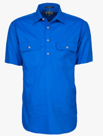 RM200CFS Pilbara Men's Half Button Work Shirt Short Sleeve-Cobalt Blue