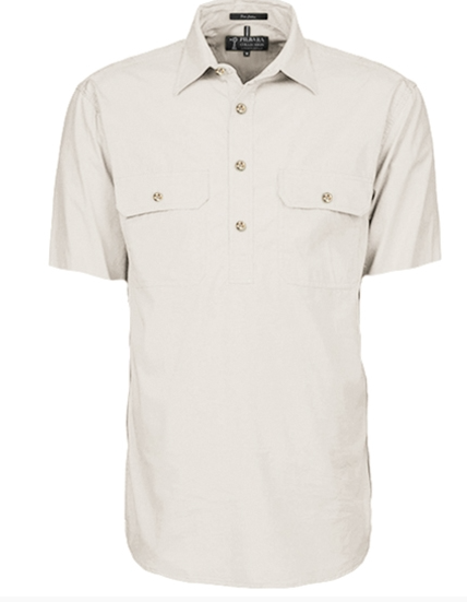 RM200CFS Pilbara Men's Half Button Work Shirt Short Sleeve-Stone
