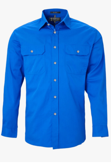 RM500BT Pilbara Men's Full Button Work Shirt Long Sleeve-Cobalt Blue