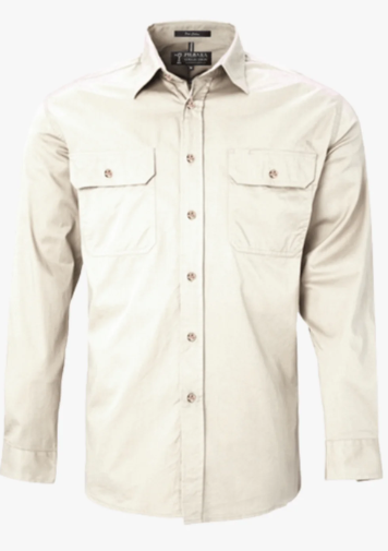RM500BT Pilbara Men's Full Button Work Shirt Long Sleeve-Stone