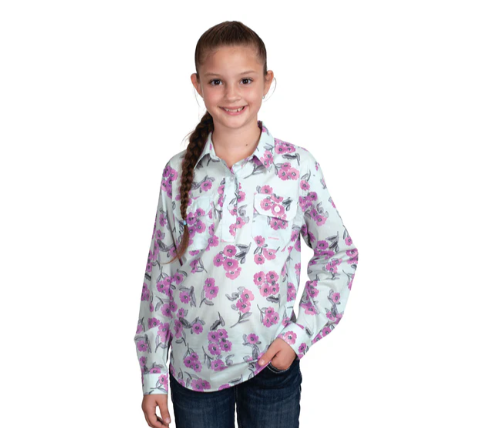 GWLS2509 Just Country Girl's Harper Half Button Workshirt Sea Mist