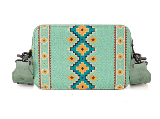 WG2207-3003 Wrangler Aztec Printed Crossbody Purse With Wallet Compartment - Green