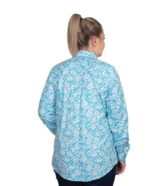 WWLS2516 Just Country Women's Georgie Half Button Print Work shirt Sky French Floral