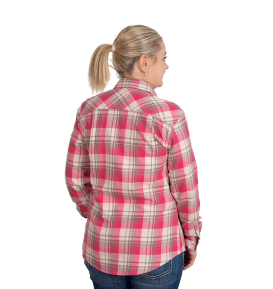 50502253 Just Country Women's Brooke Work Shirt Flannel Pink/ Chocolate Stone