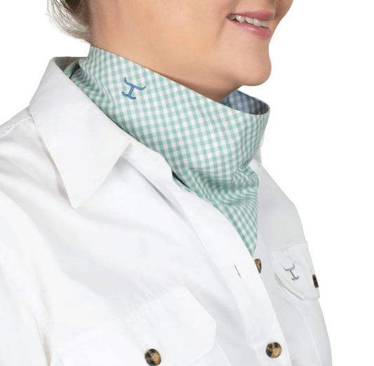 SCF2502 Just Country Carle Double Sided Scarf Dusty Blue/Sea Green Mini Check