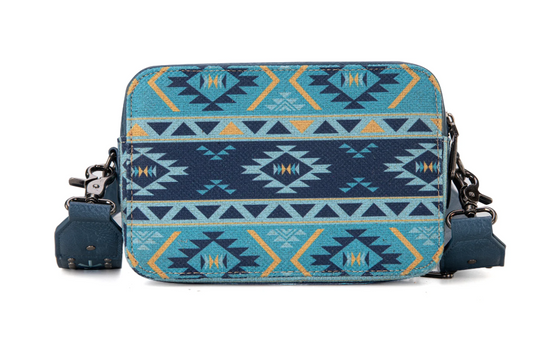 WG2207-3003 Wrangler Aztec Printed Crossbody Purse With Wallet Compartment - Navy
