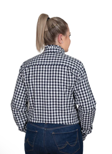 WWLS2518 Just Country Women's Abbey Frills Full Button Print Workshirt-Navy Check