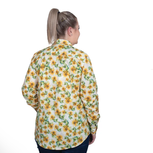 WWLS2519 Just Country Women's Abbey Frills Full Button Print Workshirt- Parchment Sunflowers