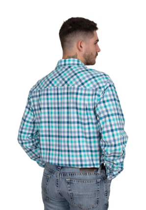MWLS2530 Just Country Men's Austin Full Button Workshirt Turquoise/Deep Teal Check