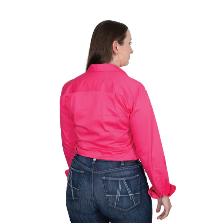 WWLS2544 Just Country Women's Jahna Workshirt Hot Pink/White Stripe