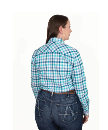 WWLS2530 Just Country Women's Abby Workshirt Turquoise/Deep Teal Check