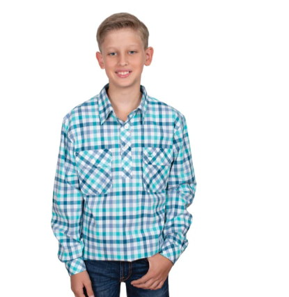 BWLS2530 Just Country Boy's Brayden Workshirt Turquoise/Deep Teal Check