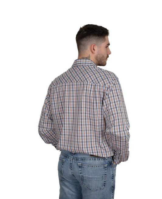 MWLS2527 Just Country Men's Austin Full Button Print Work shirt Brown/ Black Check