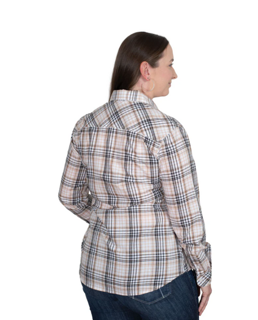 WWLS2540 Just Country Women's Abbey Full Button Print Work shirt Fawn Lurex Plaid