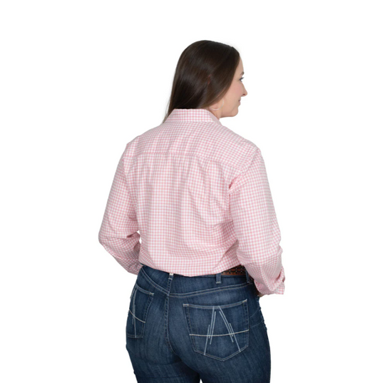 WWLS2535 Just Country Women's Abbey Full Button Print Work shirt Flamingo Pink Small Check